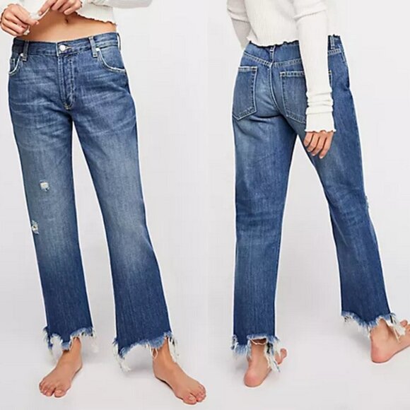 Free People We The Free Maggie Mid Rise Straight Leg Raw Hem Rigid Jeans 25 - Picture 1 of 9